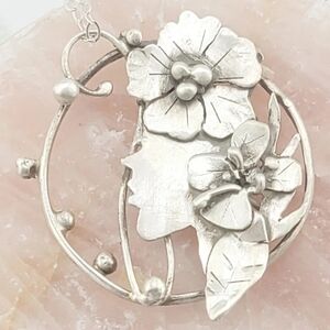 FLOWER BOHEMIAN GIRL PROFILE PENDANT HANDMADE  STERLING SILVER  APPROX 2" AROUND